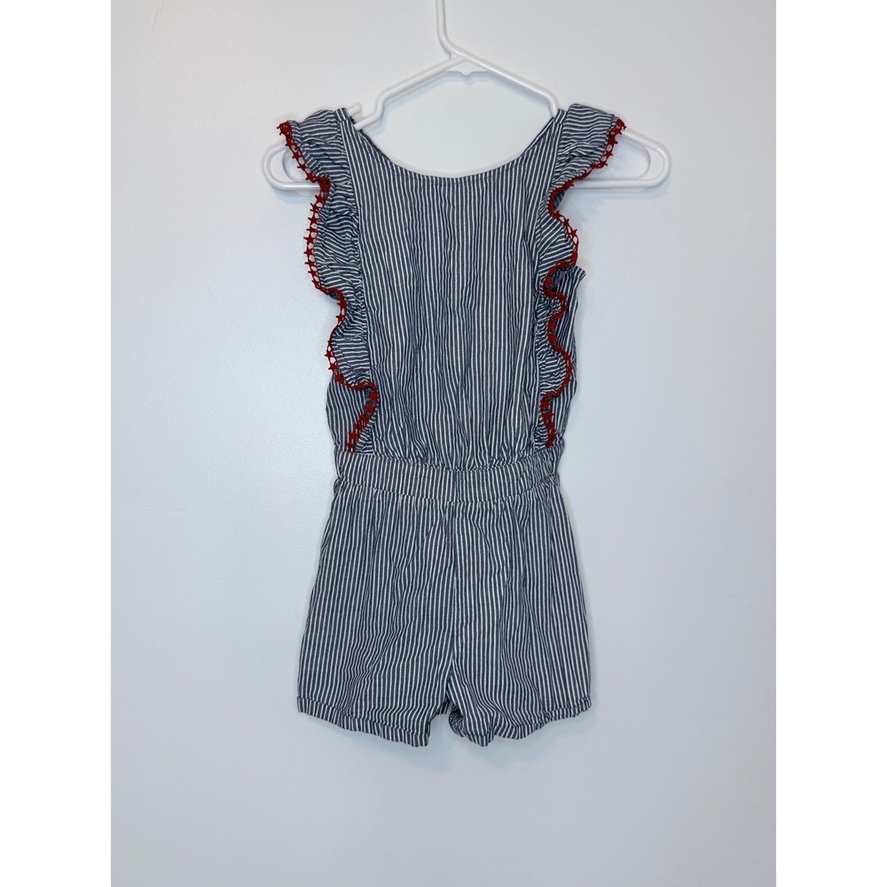 Cat & Jack Girls Blue White Striped Star Ruffle Romper M 7/8 Patriotic Summer